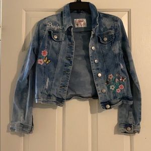 Blue jean jacket with floral embroidery